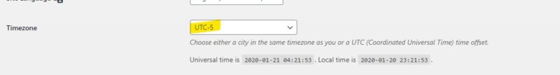 WordPress timezone set correctly